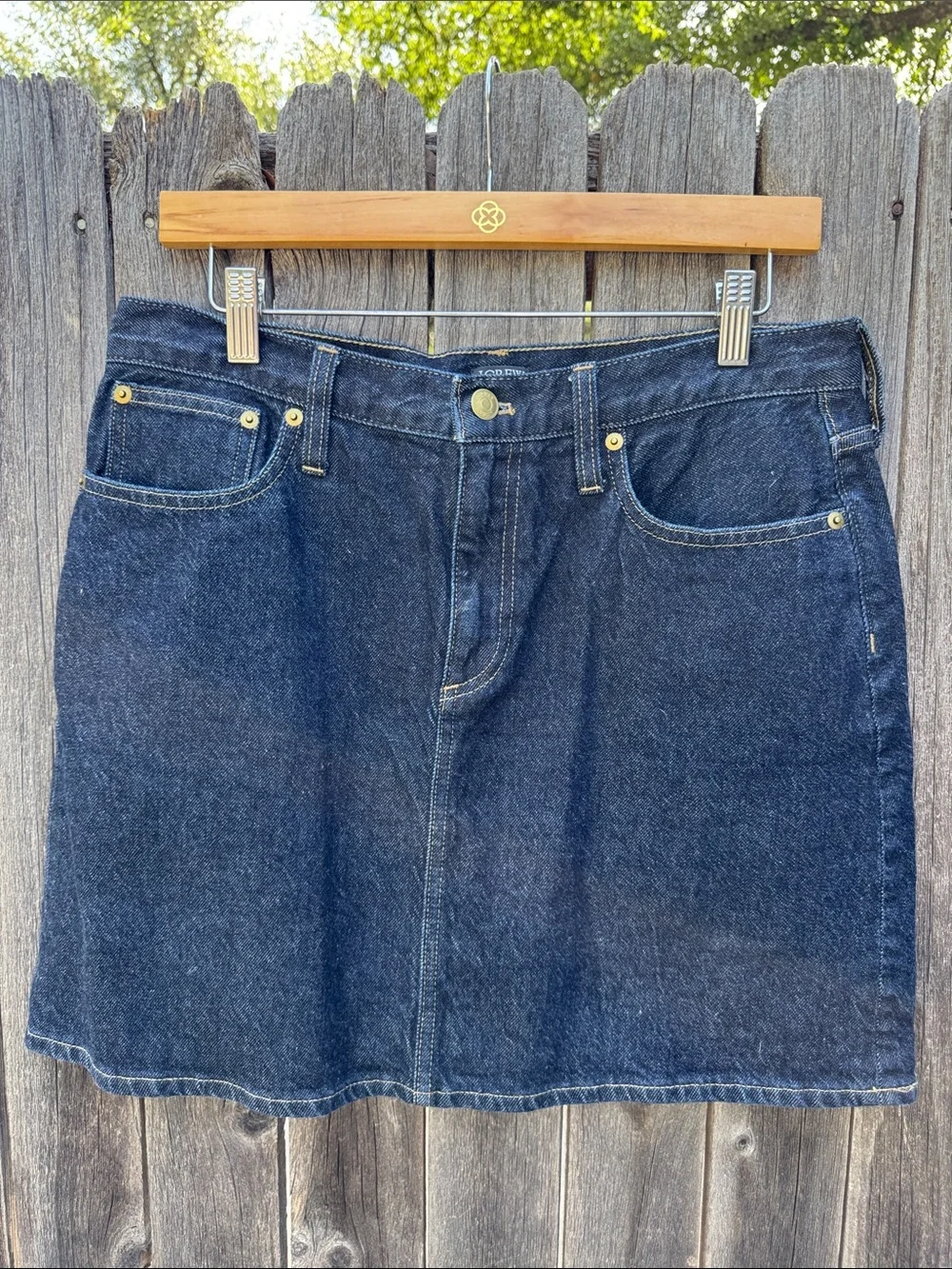 J. Crew Dark Blue Denim Mini Skirt with Gold Rivet Accents